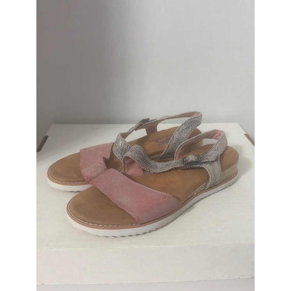 Skechers BOBS Desert Kiss Sandals 8 Blush Pink Metallic Silver Wedge